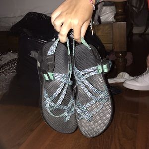 blue green and purple chacos